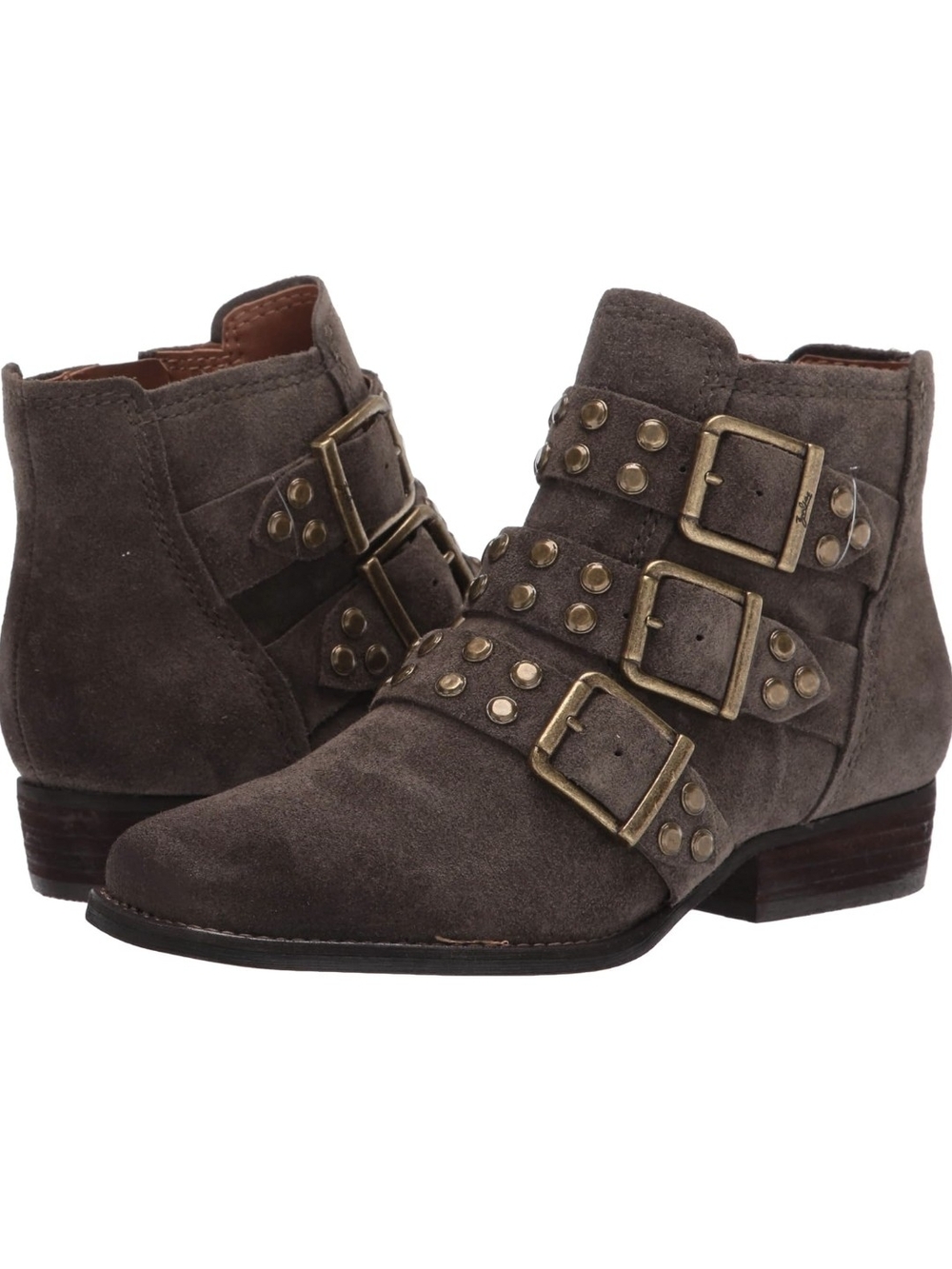 Zodiac Studded Buckle Ankle Boot - Taupe Suede